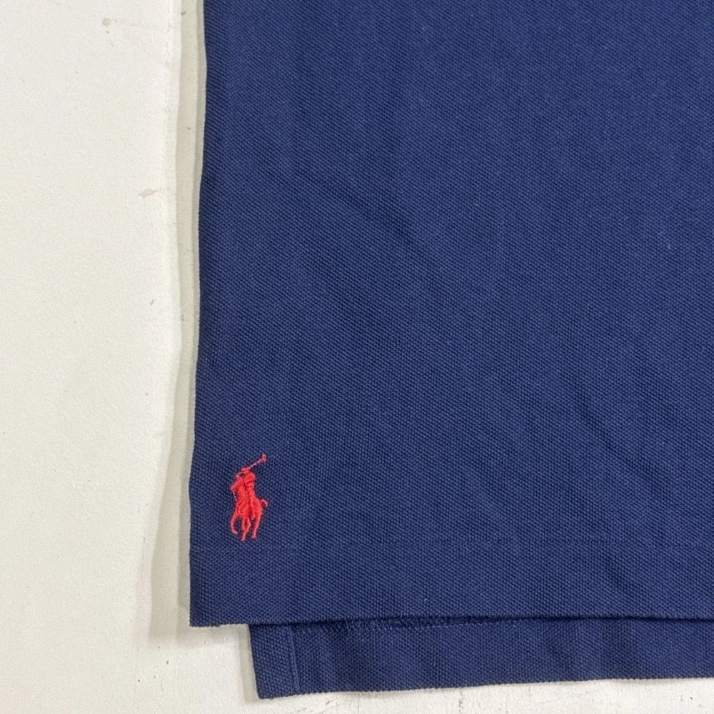 Polo Ralph Lauren Mesh Polo Shirt Mens Large Navy Embroidered Spell Out Color